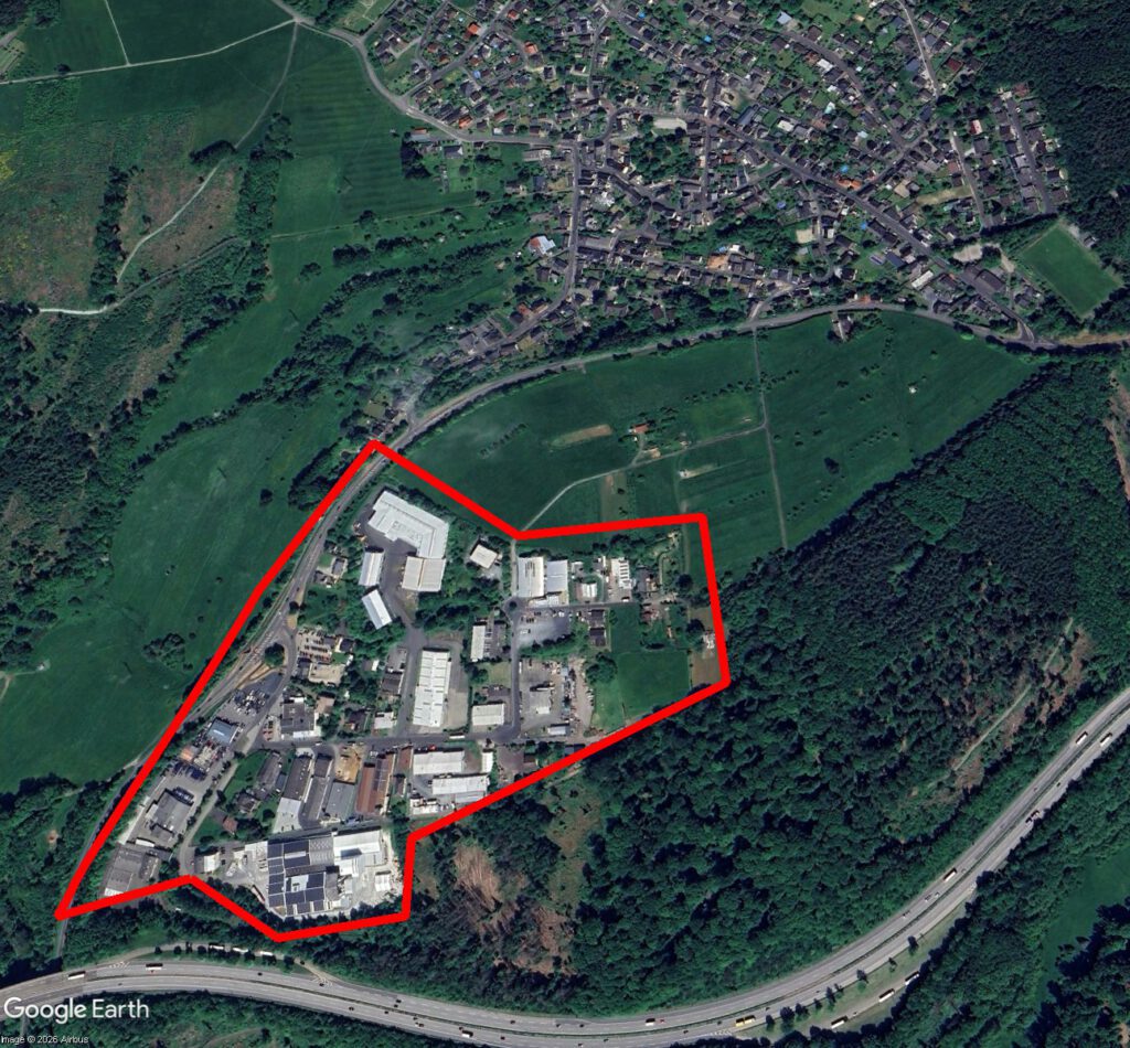 Das Gewerbegebiet Hilgert ist 17 ha große und liegt weit ab vom Ort.