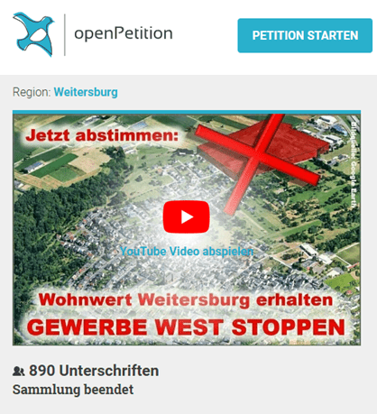 Petition gegen das Gewerbegebiet Weitersburg